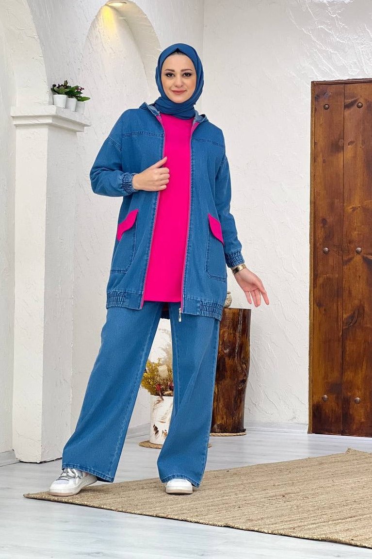Three-Piece wide Pants Jeans Set