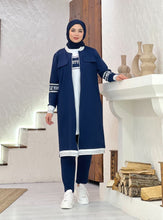 Load image into Gallery viewer, Three-Piece Long Jacket Set - Navy
